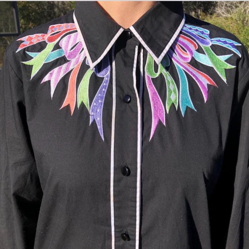 Bob Mackie Wearable Art Button-Up with Colorful Embroidery